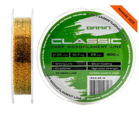 Brain Żyłka Classic Carp Line (3D neon lime) 300m 0.30mm 20lb/8.8kg