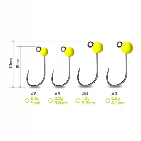 Główka Jigowa Wolframowa Delphin T-AREA BL 6,4mm/2,2g/#4 FLUO ŻÓŁTA 5 szt