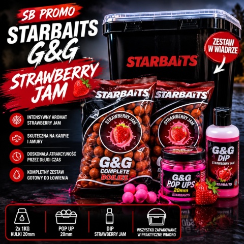 ZESTAW STARBAITS GRAB & GO STRAWBERRY JAM 2x1KG POP UP DIP WIADRO